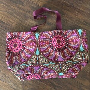 Vera Bradley Resort Medallion Retired Pattern Tote with Burgundy Straps